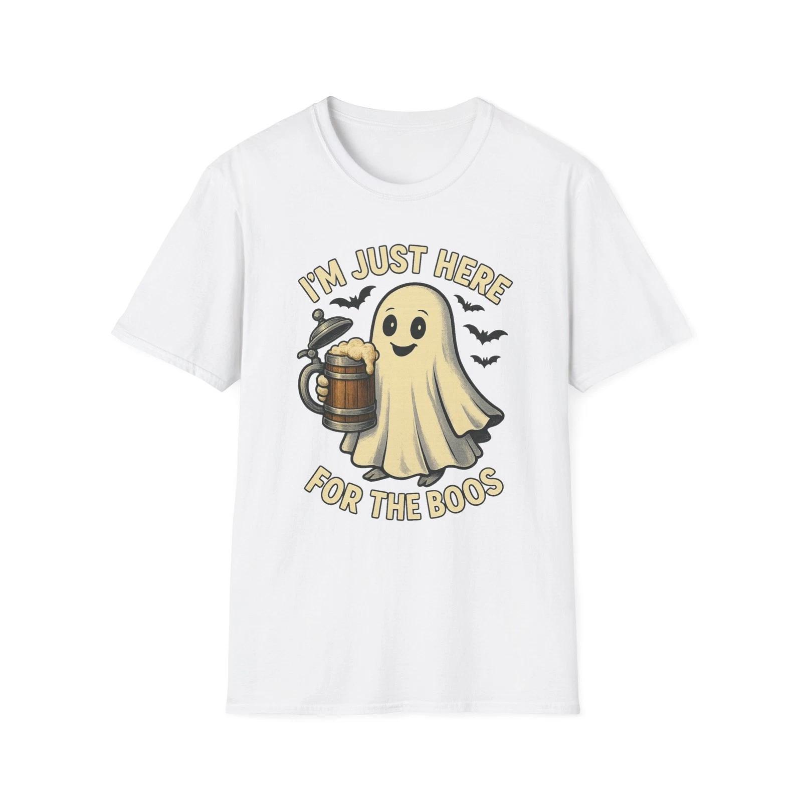 Halloween Humor T-Shirt, Just Here for the Boos Shirt, Spooky Unisex Ghost Tee L