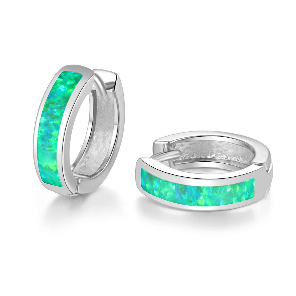 White Blue Opal Classic Small Round Circle Hoop Earrings For Women Vintage Wedding Engagement Jewelry Gifts Box