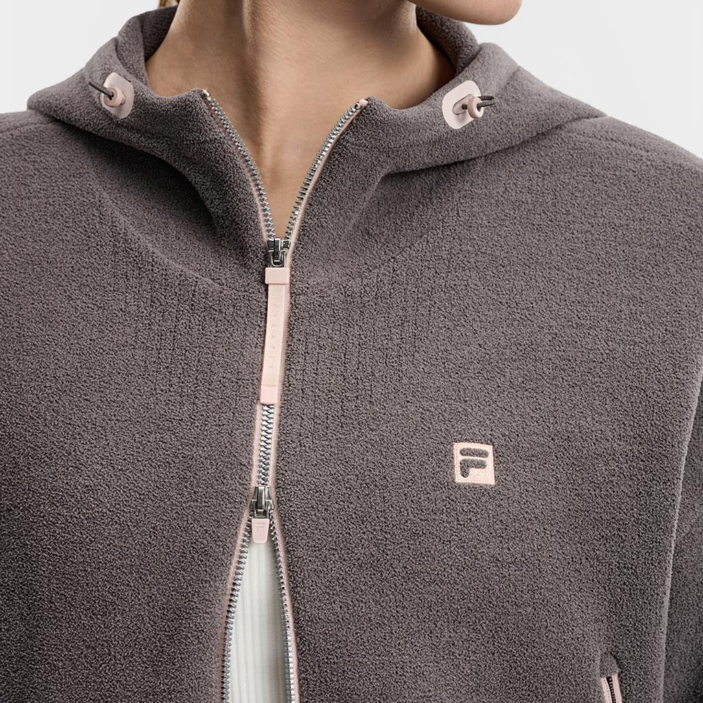 FILA Fitness Series Simple Fashion Casual Sports Training Versatile Warm Hooded Loose Short Knit Jacket Women jackets Gray A11W611506FDY