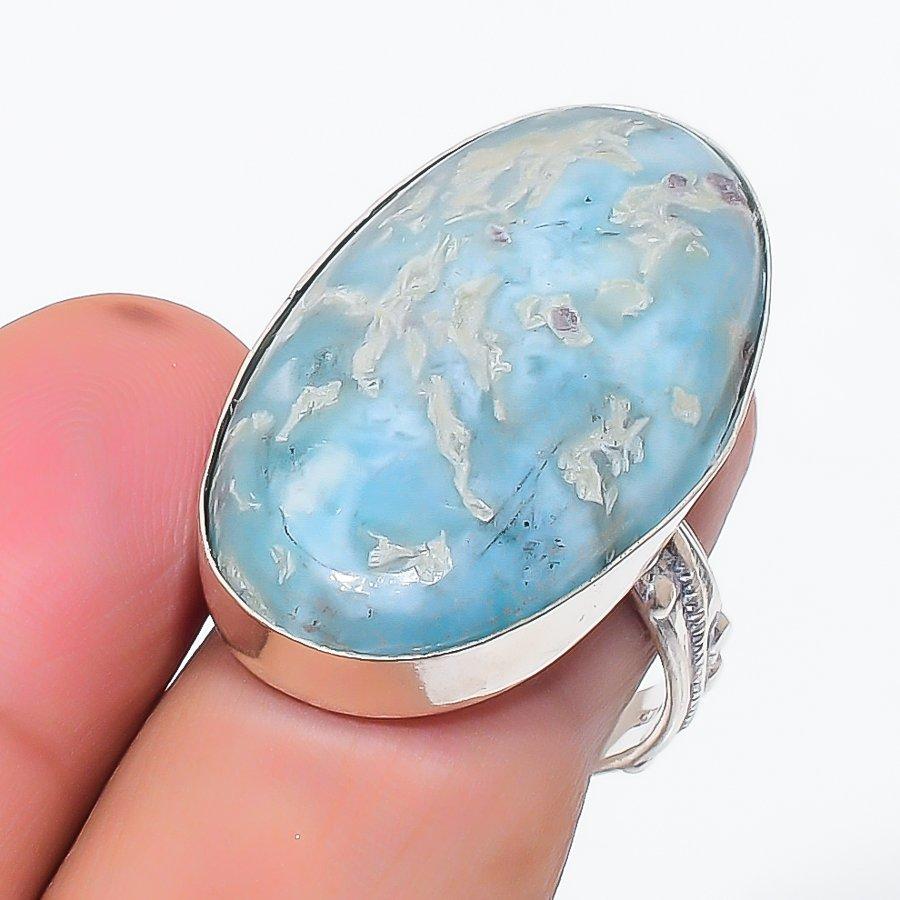 Larimar Gemstone 925 Sterling Silver Jewelry Ring Size 8
