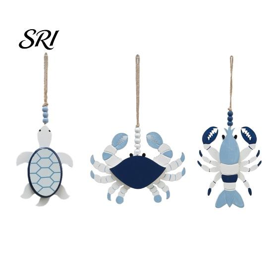 Turtle Coastal Ornament Handmade Wooden Beach Hanging Ornaments Rustic Lobster Crab Marine Animal Decor Seaside Atmosphere Decoration Ocean Theme Wall