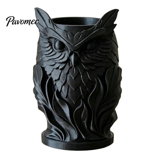 Durable Pla Stationery Holder 3D Printed Owl Pen Holder, Creative Desk Organizer for Office Stationery, Vintage Style Stand Retro Relief Animal