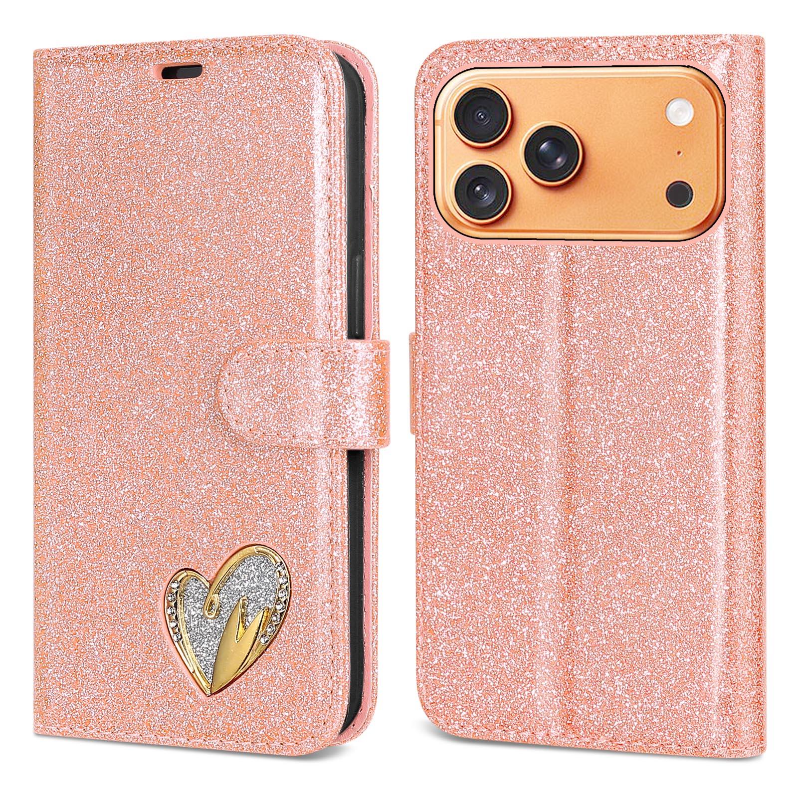 

Роскошный чехол-книжка с блестками для iPhone 17 Pro Max 16 15 14 13 12 Mini 11 XR X XS Plus SE 2022, кожаный кошелек с блестками For iPhone 14Plus розового золота
