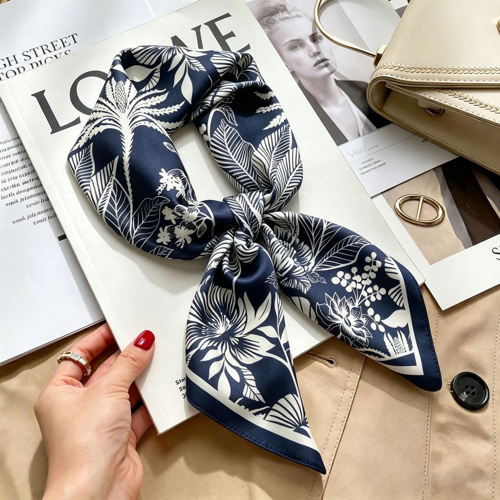 Simple temperament Spring and summer female imitation silk scarf versatile Korean version casual small square scarf neck protection decorative scarf