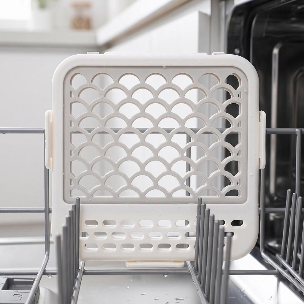 Small-Item Cleaning Basket Fast-Draining Clamshell Dishwasher Holder Compact