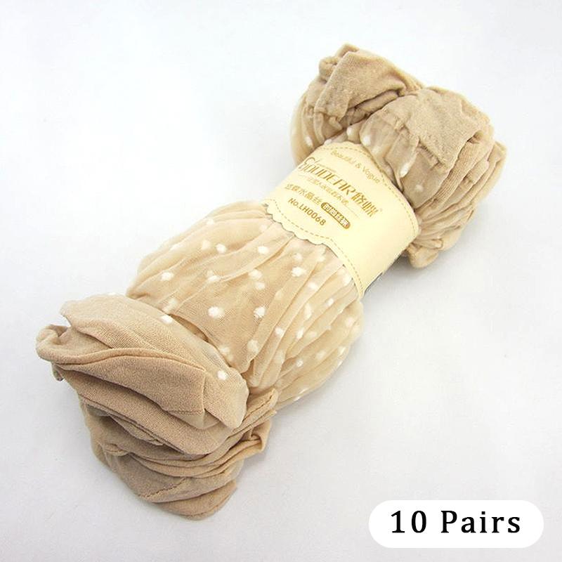 

10Pairs Ultrathin Transparent Socks For Women Polka Dot Silk Socks Summer Short Breathable Non-Slip Stretch Socks