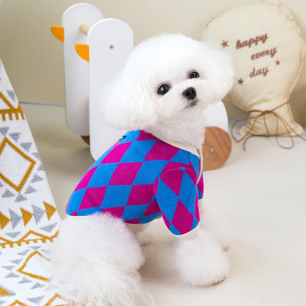 Dog Plaid Coat Small Dog Autumn and Winter Diamond Patterned Cardigan Cat Clothes Pet Clothing Puppy Clothes Dog Clothes Winter