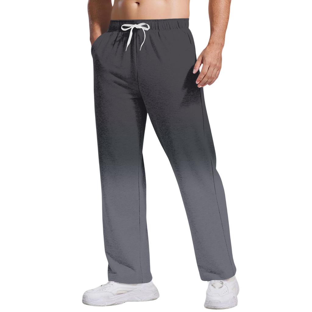 Herrbyxor med slips, gradientmönster och fickor | Lösa raka ben, resår i midjan med dragsko för vardags- och fritidskläder