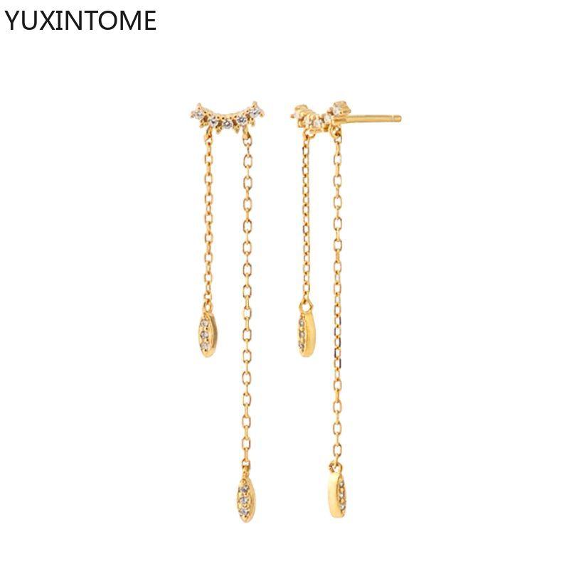 925 Silver Needle Long Chain Stud Earrings For Women Exquisite Zircon Geometric Tassel Pendant Earrings Luxury Jewelry