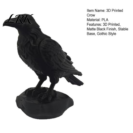 Figurina di Corvo Realistica Statua Stampata in 3D, Scultura di Uccello Gotica Dark Academia, Statuetta Corvo Stile Nero Opaco, Base Stabile in Roccia per