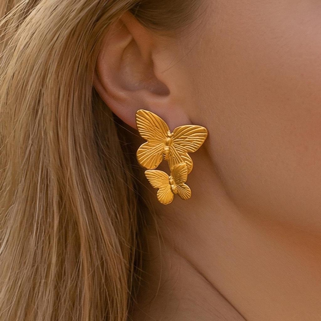 Chic Geometric Butterfly Texture Gold-Plated Stainless Steel Earrings