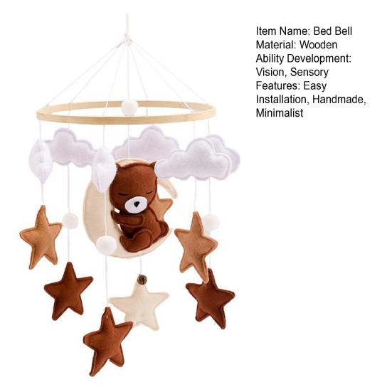 Baby Krybbe uro Sovende Bjørn Skyer Stjerner Barneromsdekor Håndlaget Filt Hengende Sengemobil for Gutter Jenter