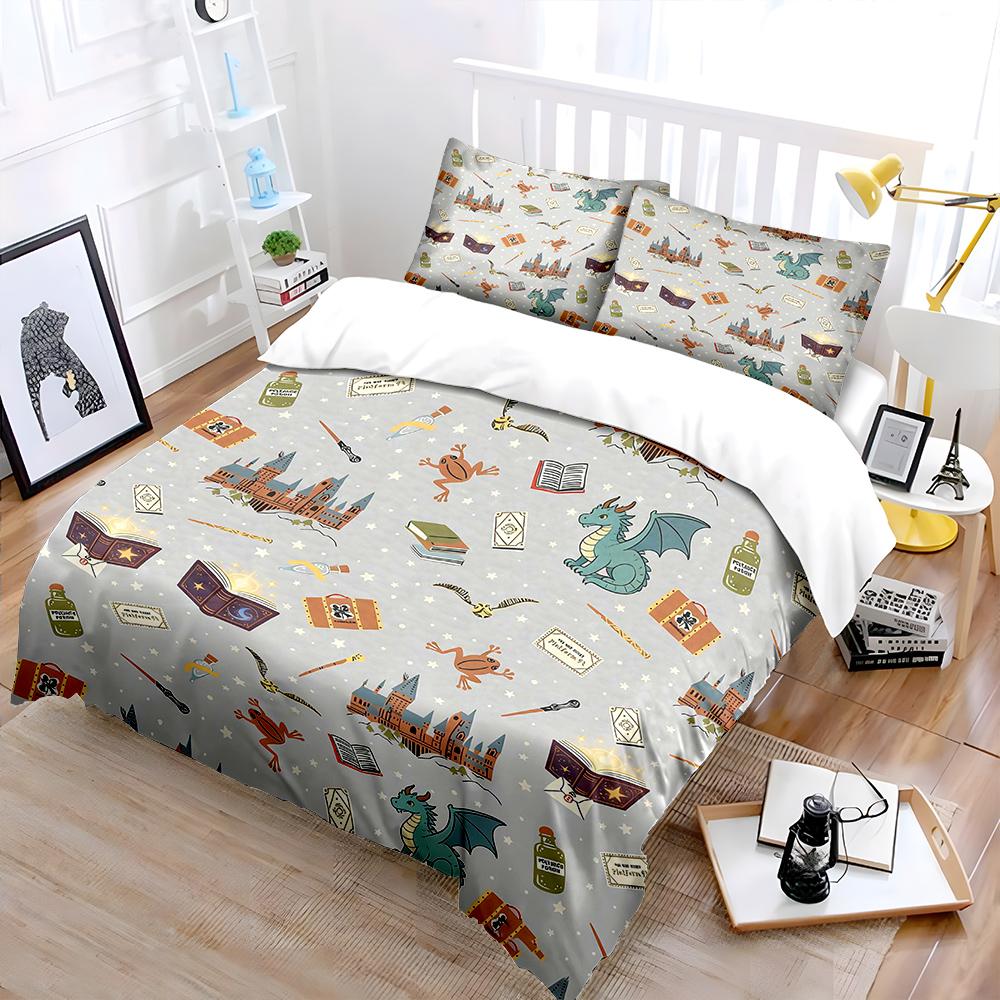 3PC Magical items and castle pattern Bedding Set 1 Duvet Cover 2 Pillowcases for Adult and Children Luxury Gift Full Size