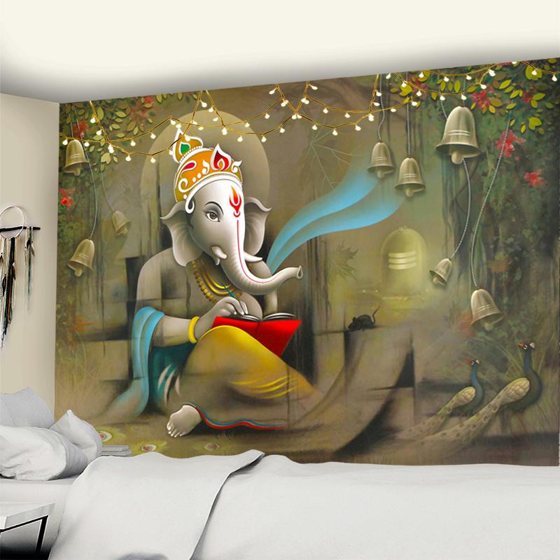 Indian God Ganesha Art Wall Tapestry Lord Ganesha Vinayaka Ganapati Statue Buddha Painting Religion Art Golden Elephant Decor