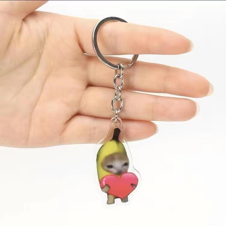 Happy Banana Cat Pendant Keychain Funny Resin Lanyard Small Link Chain Maxwell Cat Keychain Student Gift Bag Accessories Lanyard