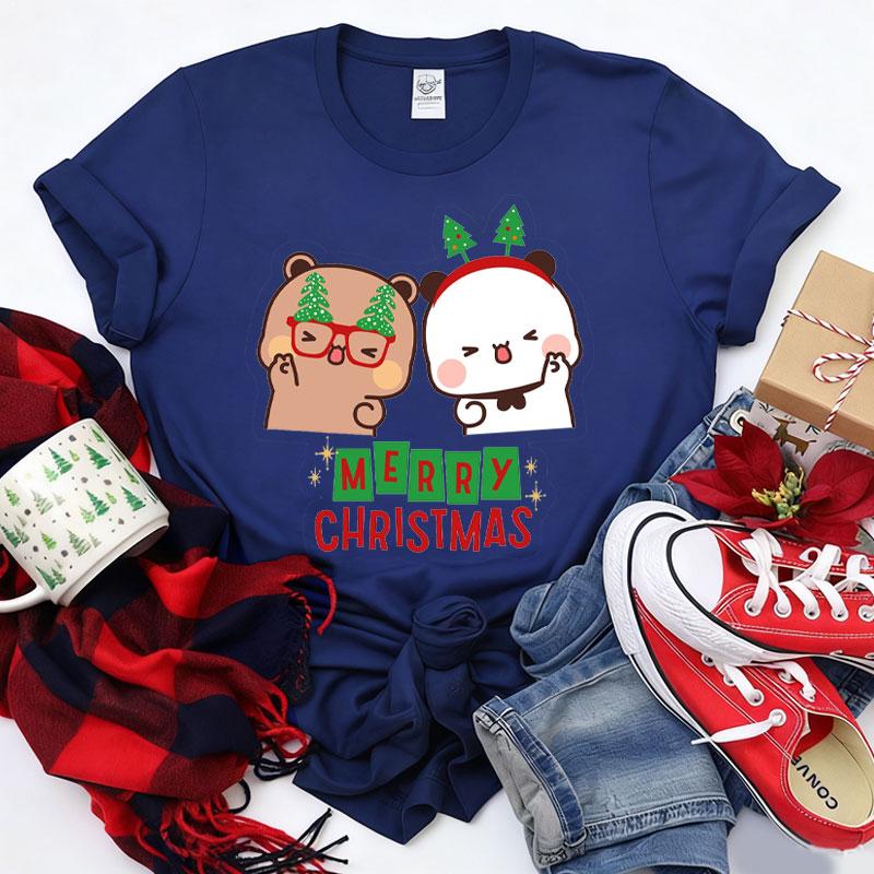 Kawaii Bubu Dudu Merry Christmas Couple Tshirt Trendy Funny Cartoon Anime Shirt Fashion Holiday Party Celebrate Cotton Tees