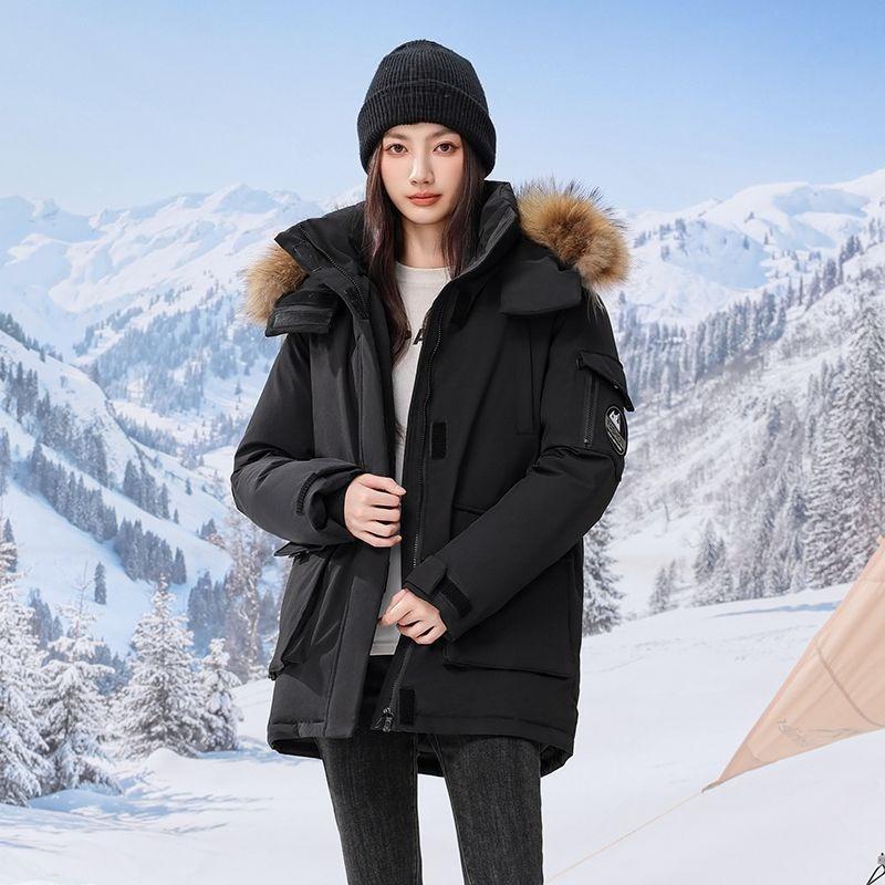 Winter Thickened Warm Workwear Down Cotton Coat with Fur Collar Loose Korean Style Jacket