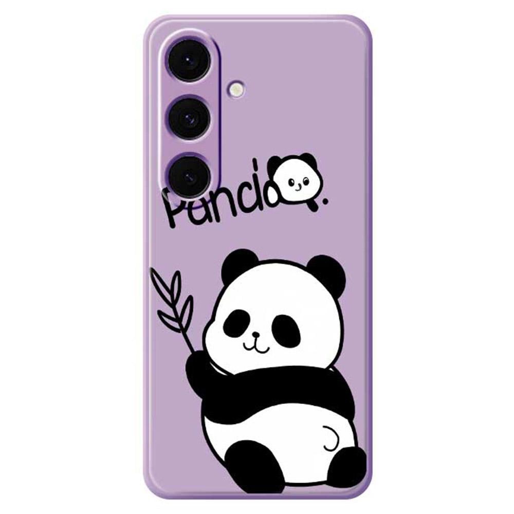 

For Samsung Galaxy S25+ Case Panda Pattern Printing Straight Edge TPU Phone Back Cover Purple