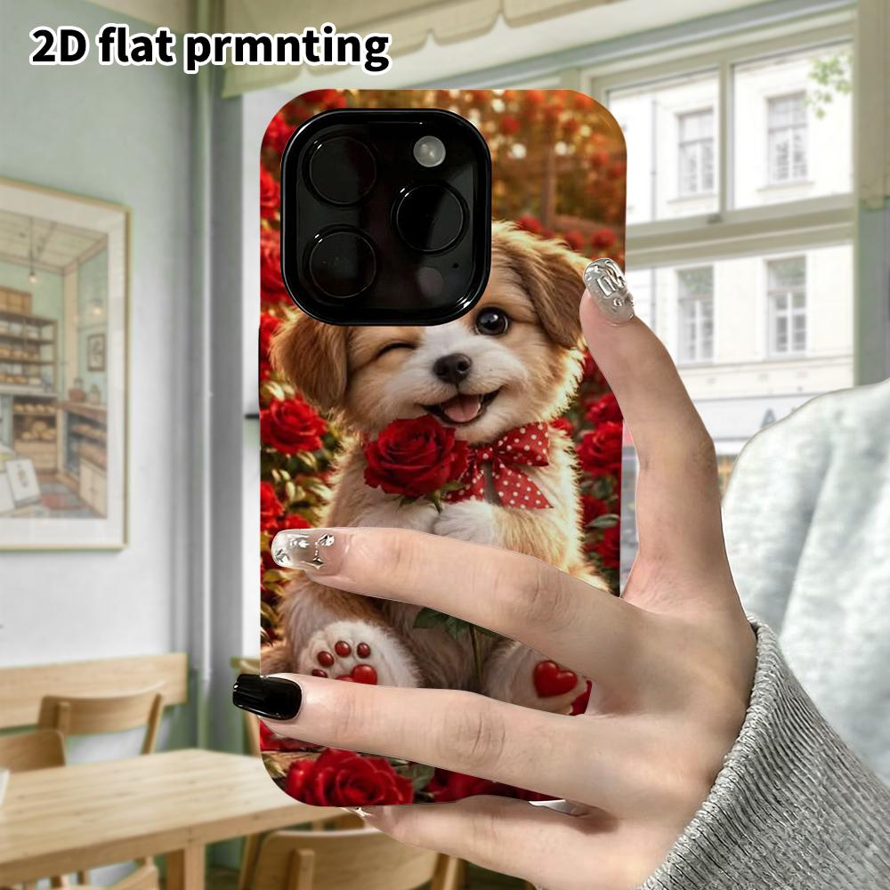 Phone Case: 2D Flat Design Suitable for iPhone 18 17 16 15 14 13 Pro Film Protective Case, Couple Style, Winking Puppy, Christmas and Halloween Gifts