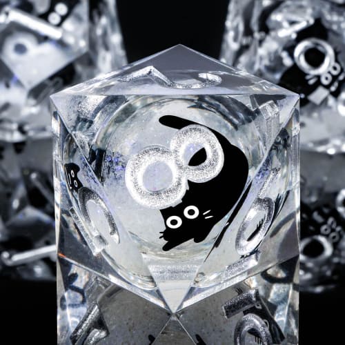 OUKELANWO Cat Liquid Core DND Dice Set, 7 White Resin D&D Dice, Sharp Edge Roleplaying Dice, D20, D12, D10, D8, D6, D4