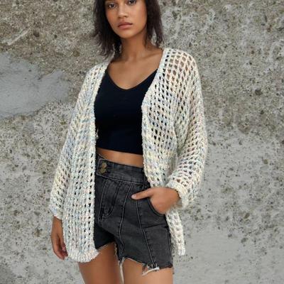 Hollow Hole Knit Cardigan Sweater for Women Loose Jacket for 2024 Spring