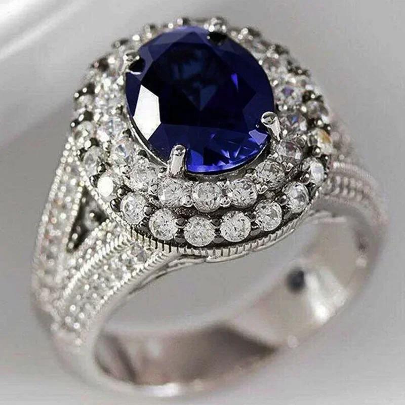 2026 New Blue Cube Zircon Attends Banquet Ring Fashionable, Elegant, High End Women's Bridal Luxury Inlaid Jewelry Accessories