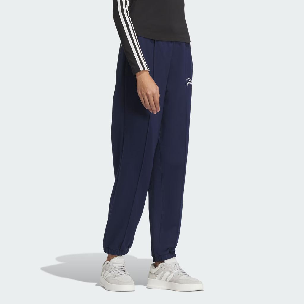 Adidas Verbiage French Terry Joggers Comfortable Soft Letter Cuffed Sports Casual Pants Women Joggers Deep-Indigo Han-Jade-White JW7067