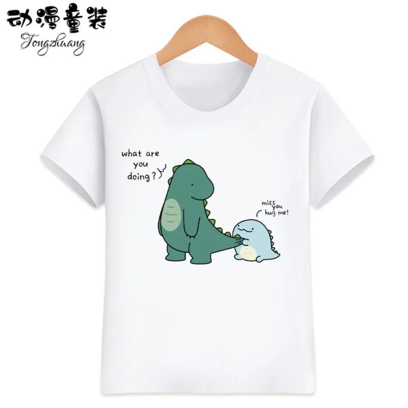 Cute Little Dinosaur Shortsleeved Tshirts for Children Boys And Girls Modal Top Baby Brother Outfits Kids Clothes
