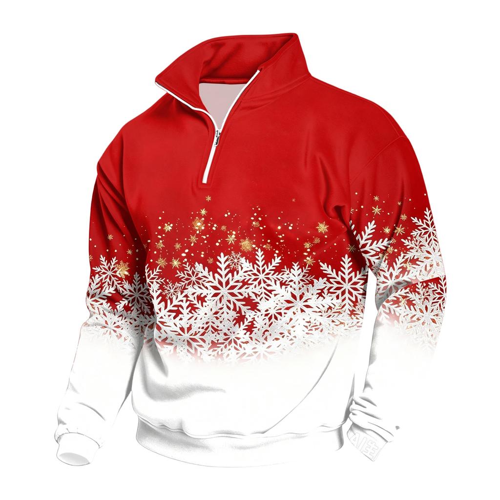 Men's Casual Mock Neck Sweatshirt with Christmas Print for Holiday Wear