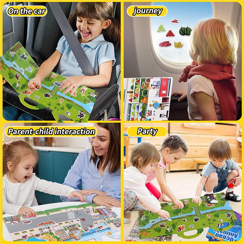 New Children Scene Stickers Book DIY Hand-on Puzzle Sticker Books Reusable Cartoon Animal Learning Cognition Toys for Kids Gift