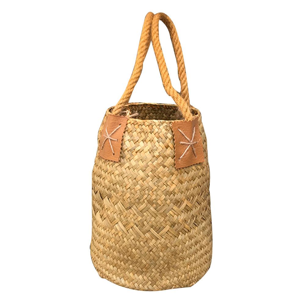 Multifunction Seagrass Braided Basket White Big Handmade Storage Box Laundry Basket Woven Flower Pot Desktop Organizer Portable