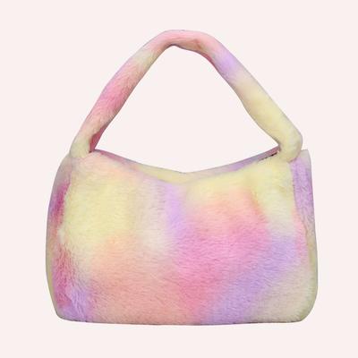 Regenbogen-Umhängetasche Einfache Mode Fellige Tasche Große Kapazität Flauschige Tragetaschen Bunte Henkeltasche für Herbst Winter