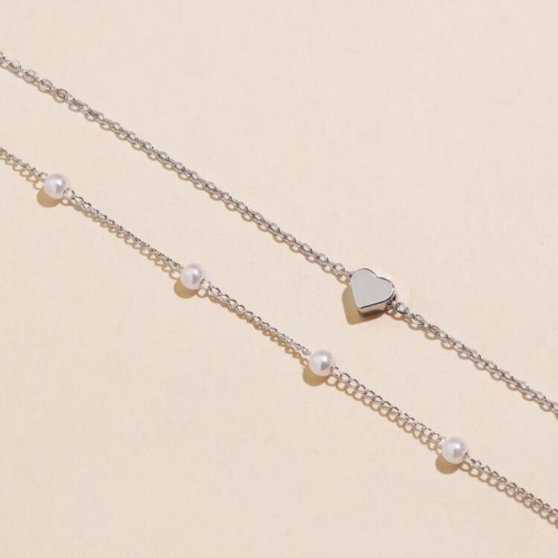 Jewelry Pearl Love Necklace Versatile Multi-layered Pendant Clavicle Chain Necklace Women's Retro Stacking Necklace