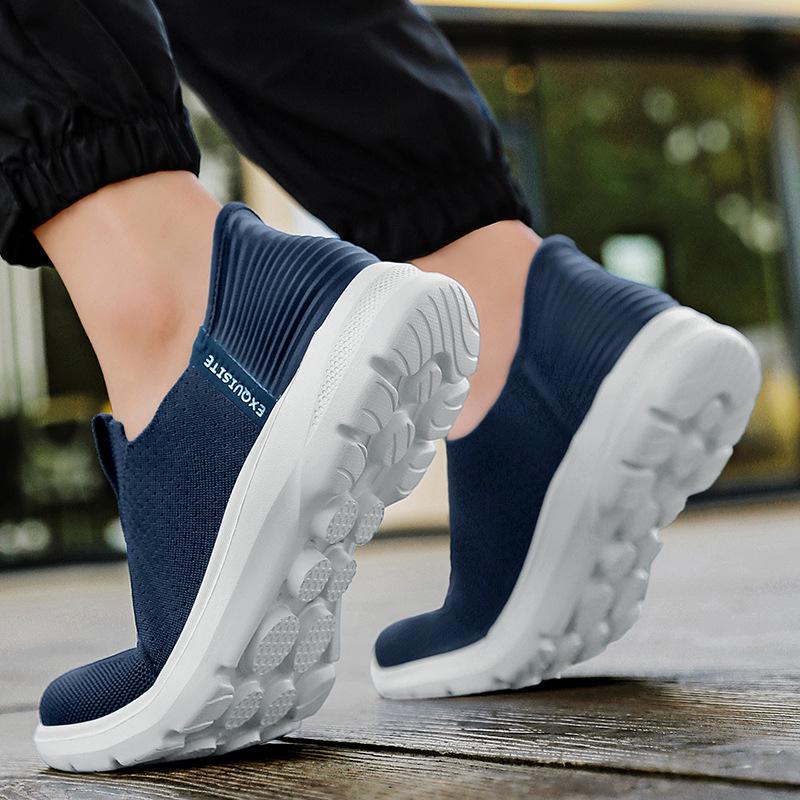 Men's Mesh Breathable Slip-on Casual Lightweight Shoes, Plus Size, Thick Sole, Outdoor Sports Footwear