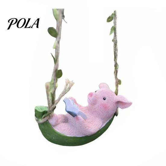 Waterproof Outdoor Ornament Hanging Resin Pig Figurine, Cute Piggy Lying in Hammock Reading Book Ornament, Animal Sculpture for Indoor Decor Wall