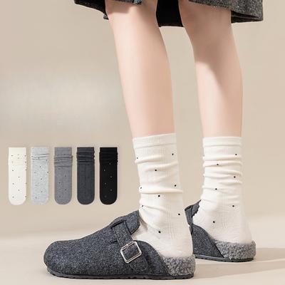Damen Herbst- und Winter Freizeitsocken mit Polka Dots Kaschmir gestreift Warme Damen Mid-Calf Socken College-Stil kombiniert mit Frotteesocken