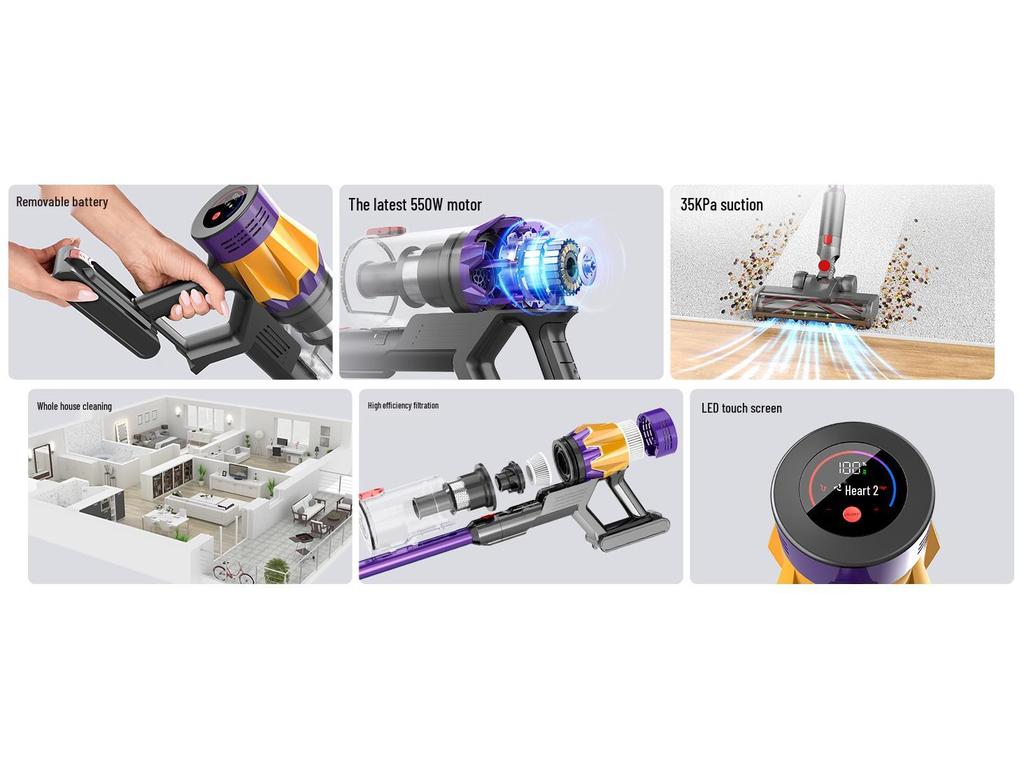 High-Power Brushless Handheld Vacuum Cleaner – 550W Multi-Function with Strong Suction for Home and Pet Hair Removal