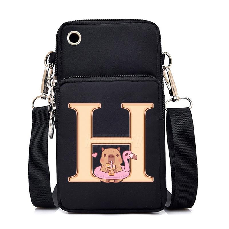 Lightweight Multifunctional Oblique Span Bag Fashion Kapibara Letter Print Black Change Bag Casual Shoulder Bag