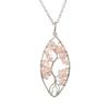 Hand-Wrapped Silver Natural Gravel Tree Of Life Necklace, Curved Crystal Lucky Tree Leaf Necklace N04