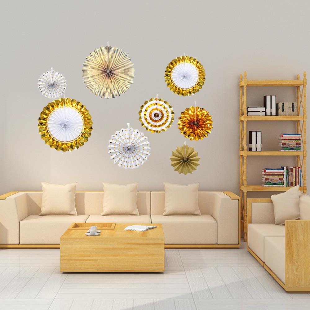 New Elegant Gold Paper Fan Flowers Set For Festive Birthday Party Decorations