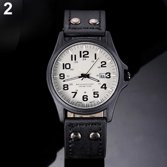 Orologio militare al quarzo sportivo con cinturino in pelle, datario, vintage, classico, da uomo
