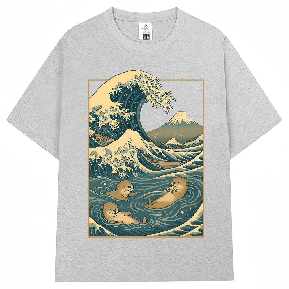 Japanese Style Otter Wave Art Graphic T Shirt Men Women Vintage Harajuku Creativity Tshirts Oversized Cotton Casual Tee Shirts