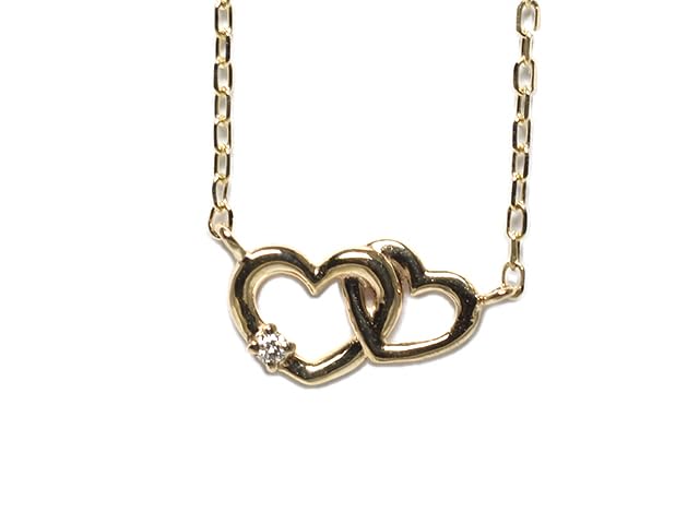 Candy 10K Yellow Gold Diamond Heart Overlap Necklace 0.005ct