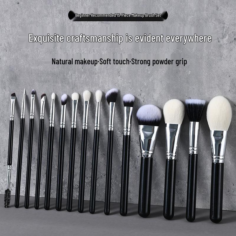 15-Piece Professional Makeup Brush Set for Artists and Schools with Detail Concealer Brush