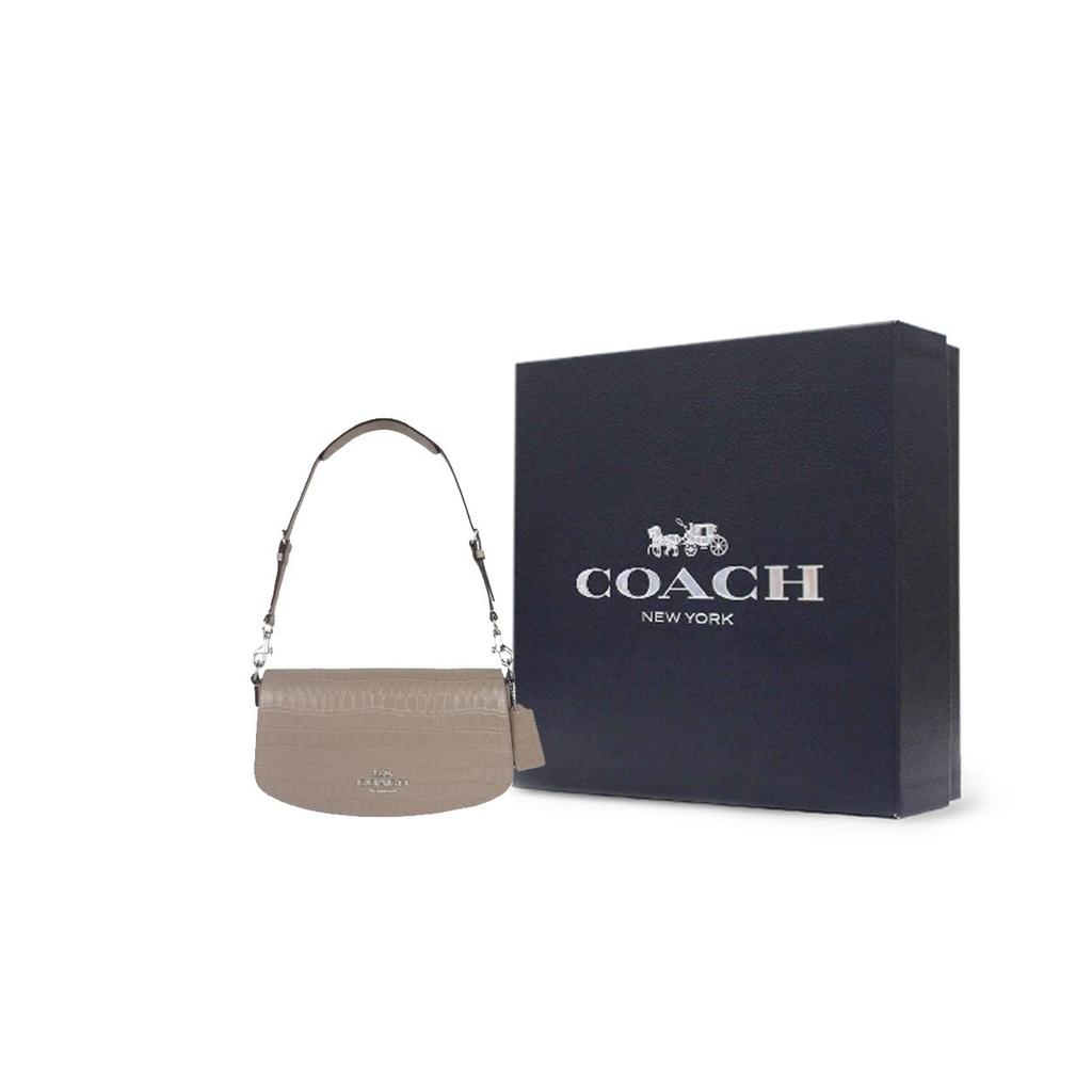 Coach Andrea 24 Metal Logo Leather Tote Shoulder Bag Medium Women Handbags Gray CT770-SVST
