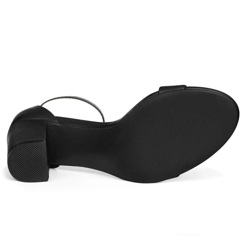 Allegra K Women's Ankle Strap Sandals with Buckle and Chunky Heels, Black-PU, Size 26.5cm