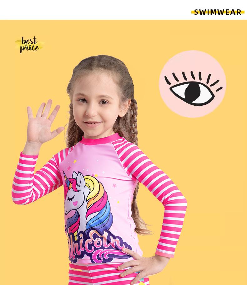 Girls' Long Sleeve Unicorn Striped Swimsuit Set (2025)
