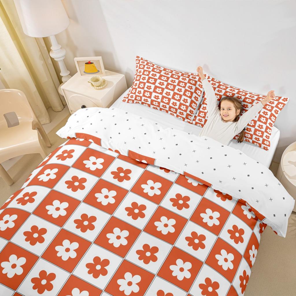 Comforter Homewish Cute Floral Plaid For Girls 2Pcs/3Pcs Kawaii Flower Checkered Bedding Set Cartoon Bedroom Decor