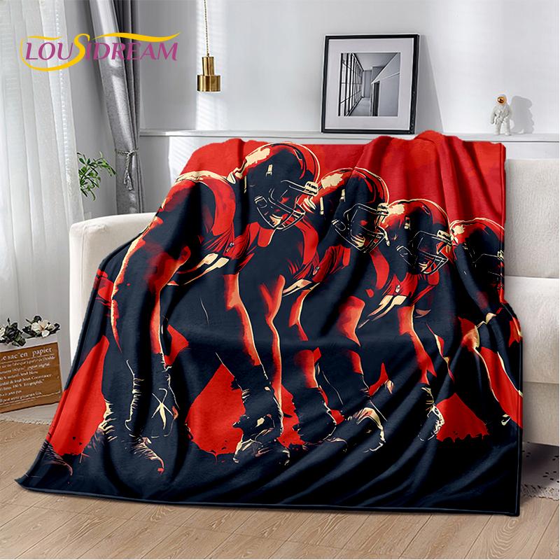 2025 Rugbyfeld Rugby American Football Cartoon Weiche Decke, Weiche Überwurfdecke für Zuhause Schlafzimmer Bett Sofa Reiseabdeckung Kind