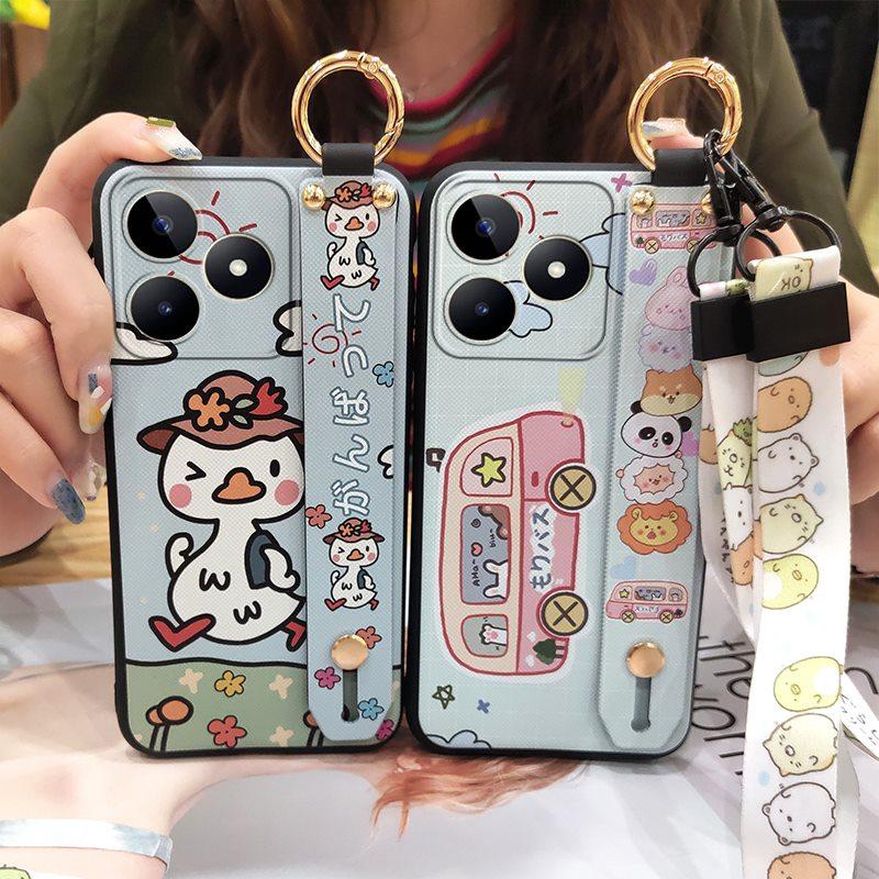 Waterproof Anti-dust Phone Case For Realme C53/Narzo N53 Ring Cartoon Shockproof Anti-knock Soft case Silicone Lanyard